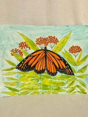 Monarch Butterfly on Milkweed Watercolor Painting....